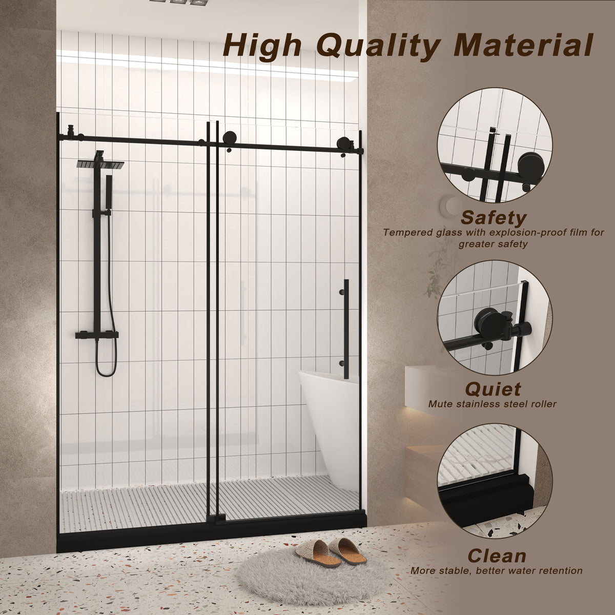 PF-75 Single sliding shower door hardware and frame detail