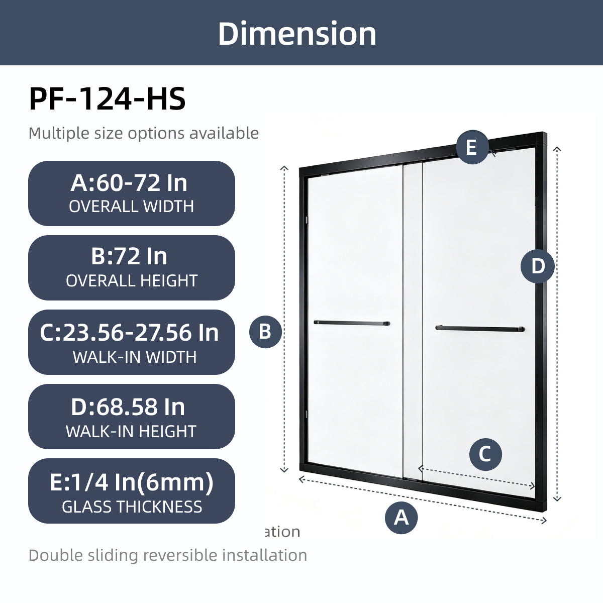 PF-133 Double sliding shower door rail and hardware detail