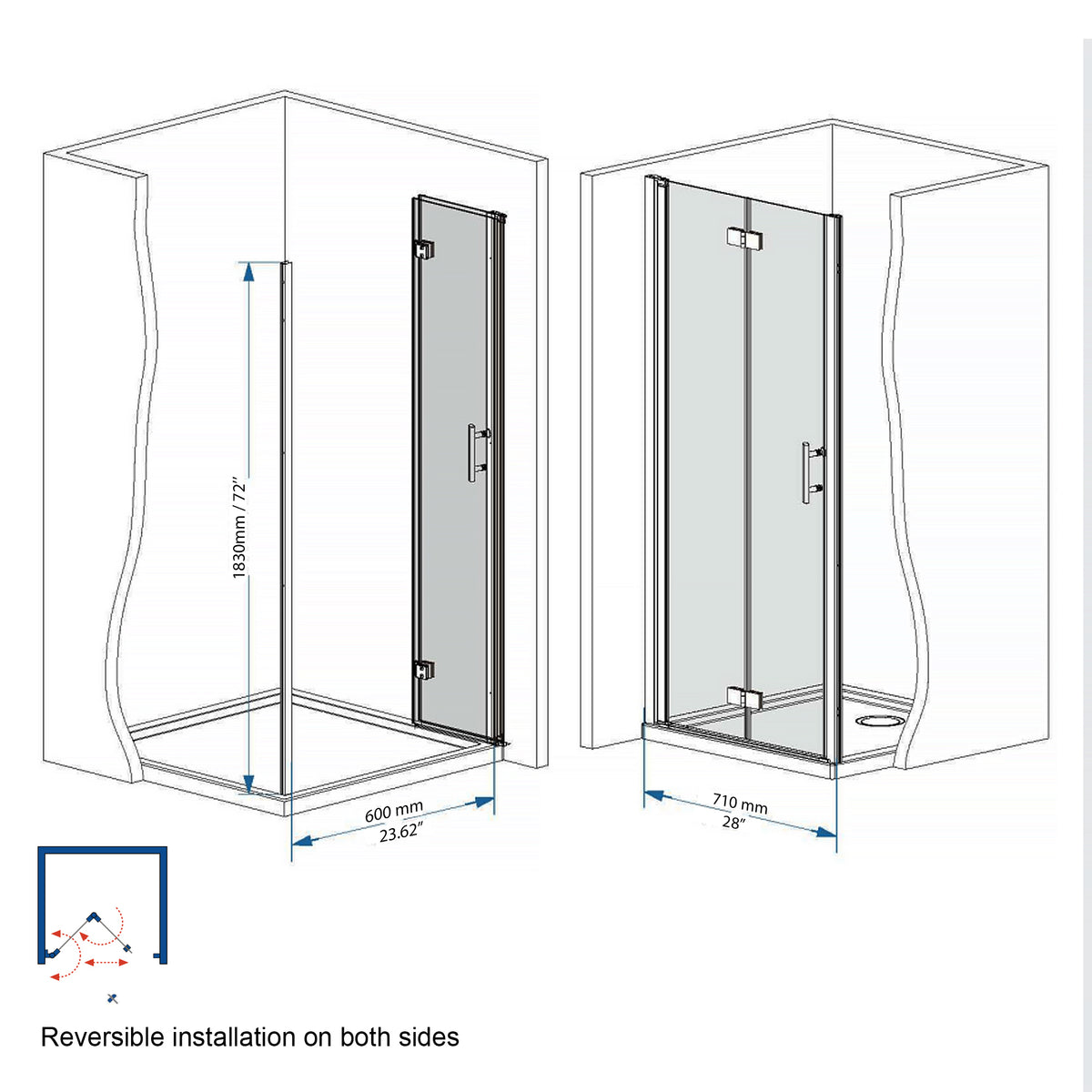 CCB-003 Hinged shower door installed shower setting