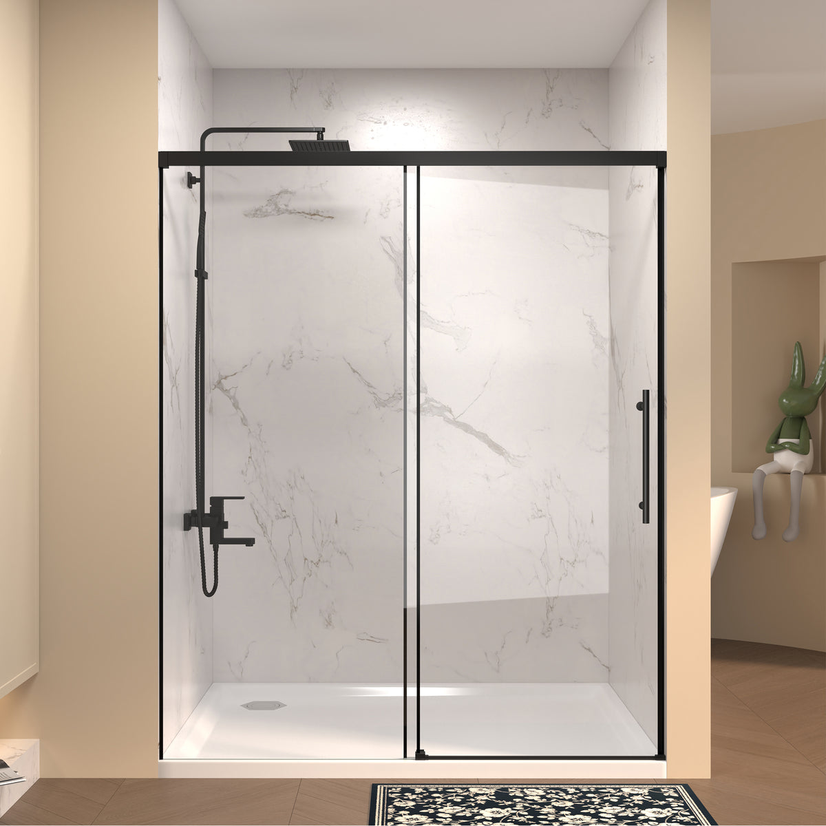 PF-129 Single sliding shower door opening mechanism