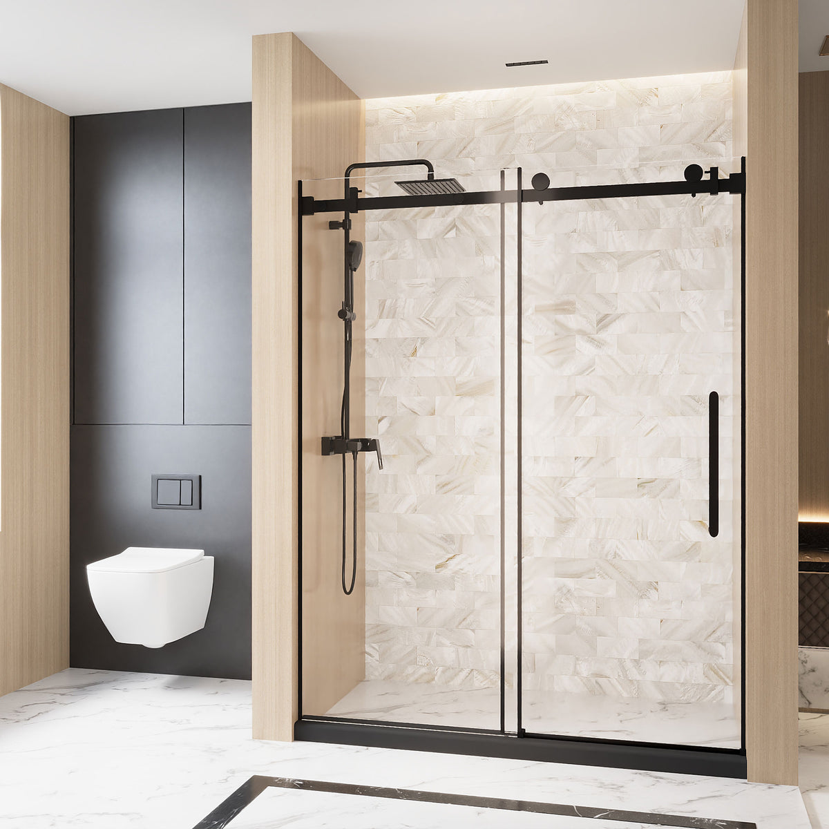 PF-100 Single Sliding Shower Door installed shower setting