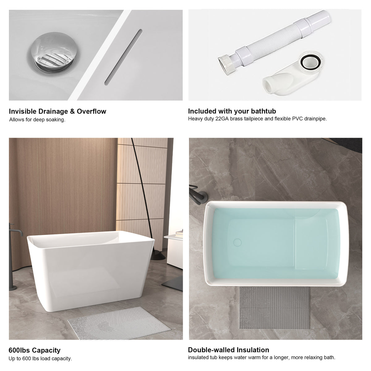 Bathtub drain overflow and plumbing components