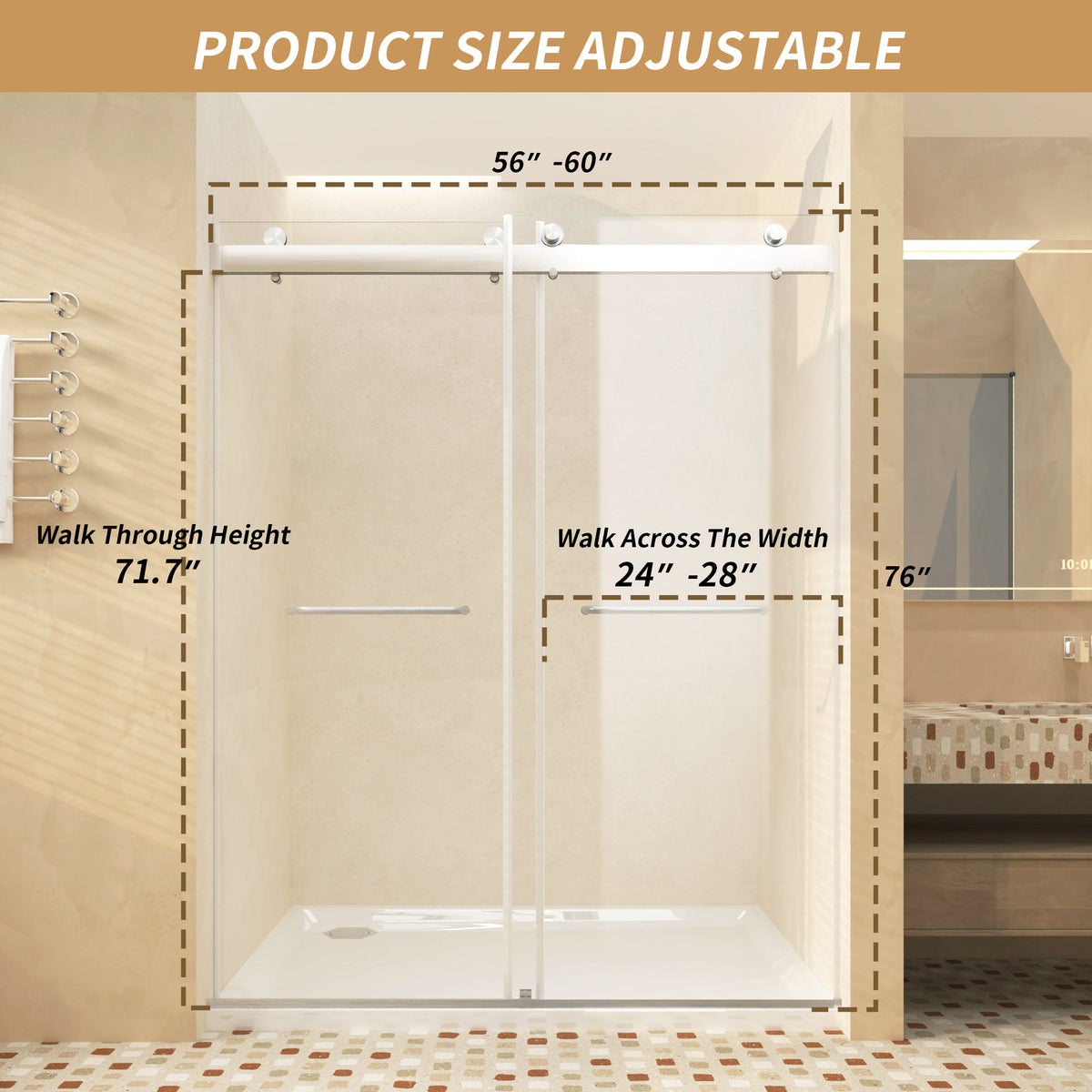 PF-92 Double sliding shower door rail and hardware detail