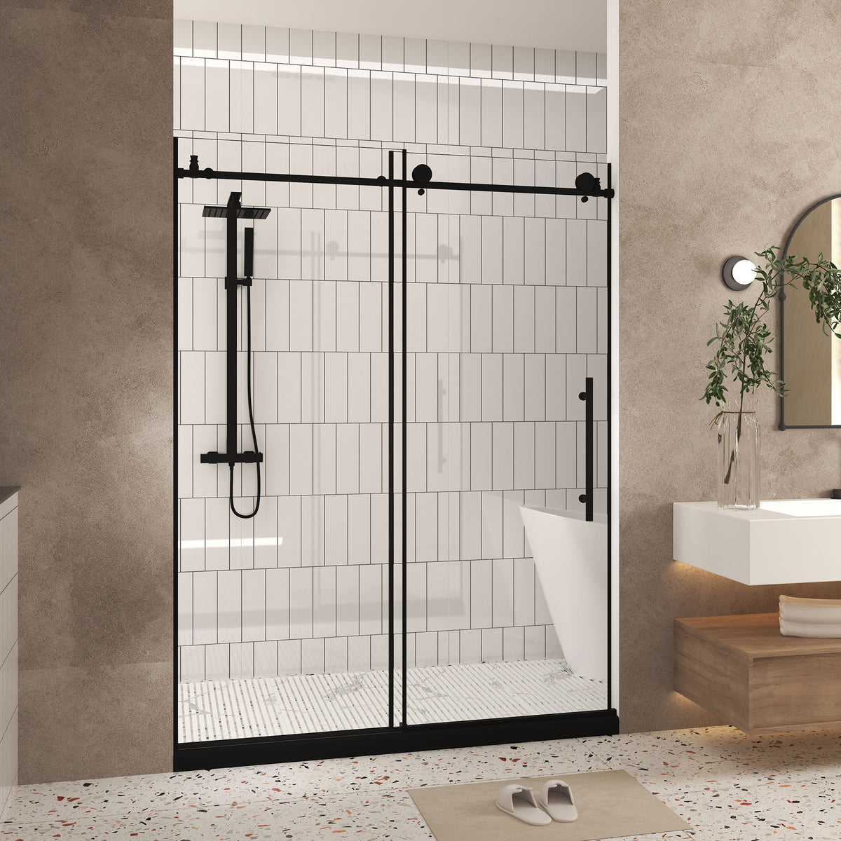 PF-75 Single sliding shower door installed shower setting
