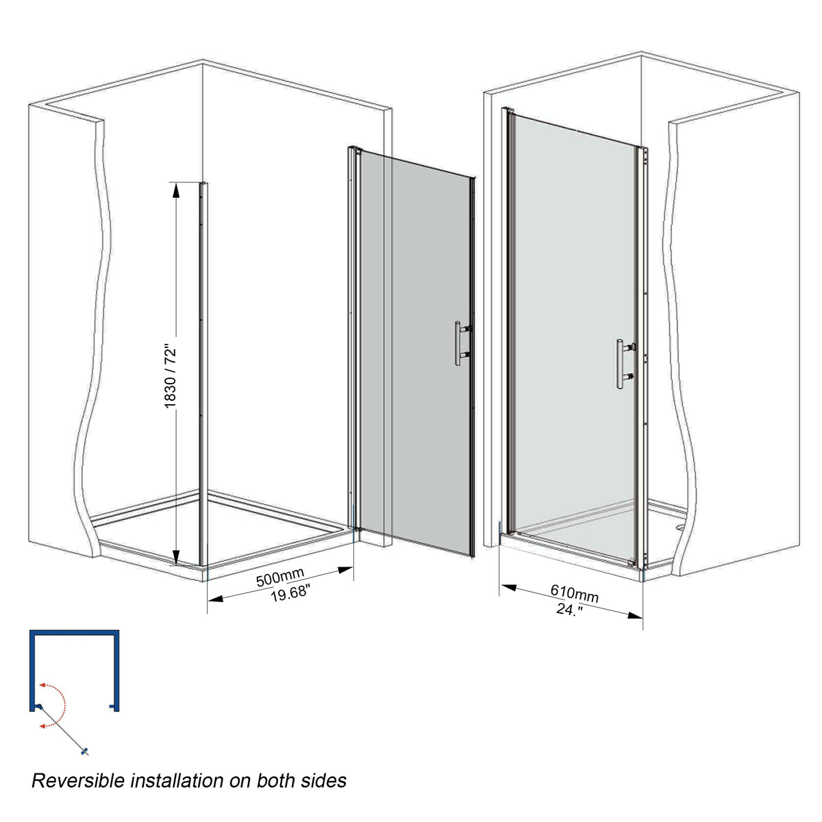 CCB-002 Pivot shower door installed shower setting