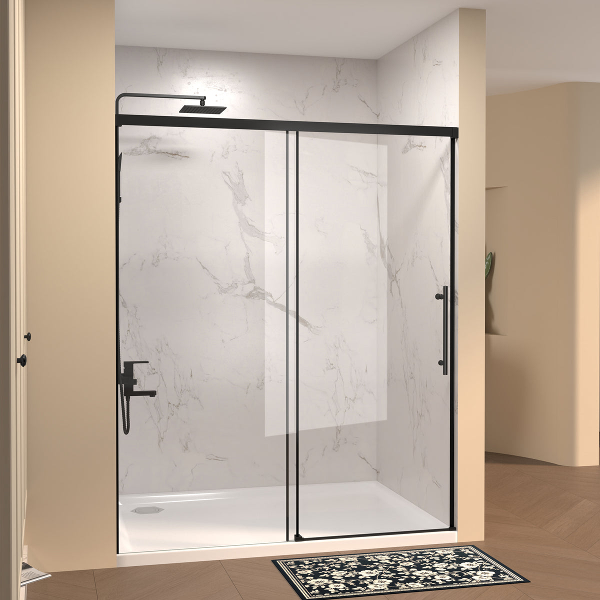PF-129 Single sliding shower door hardware and frame detail