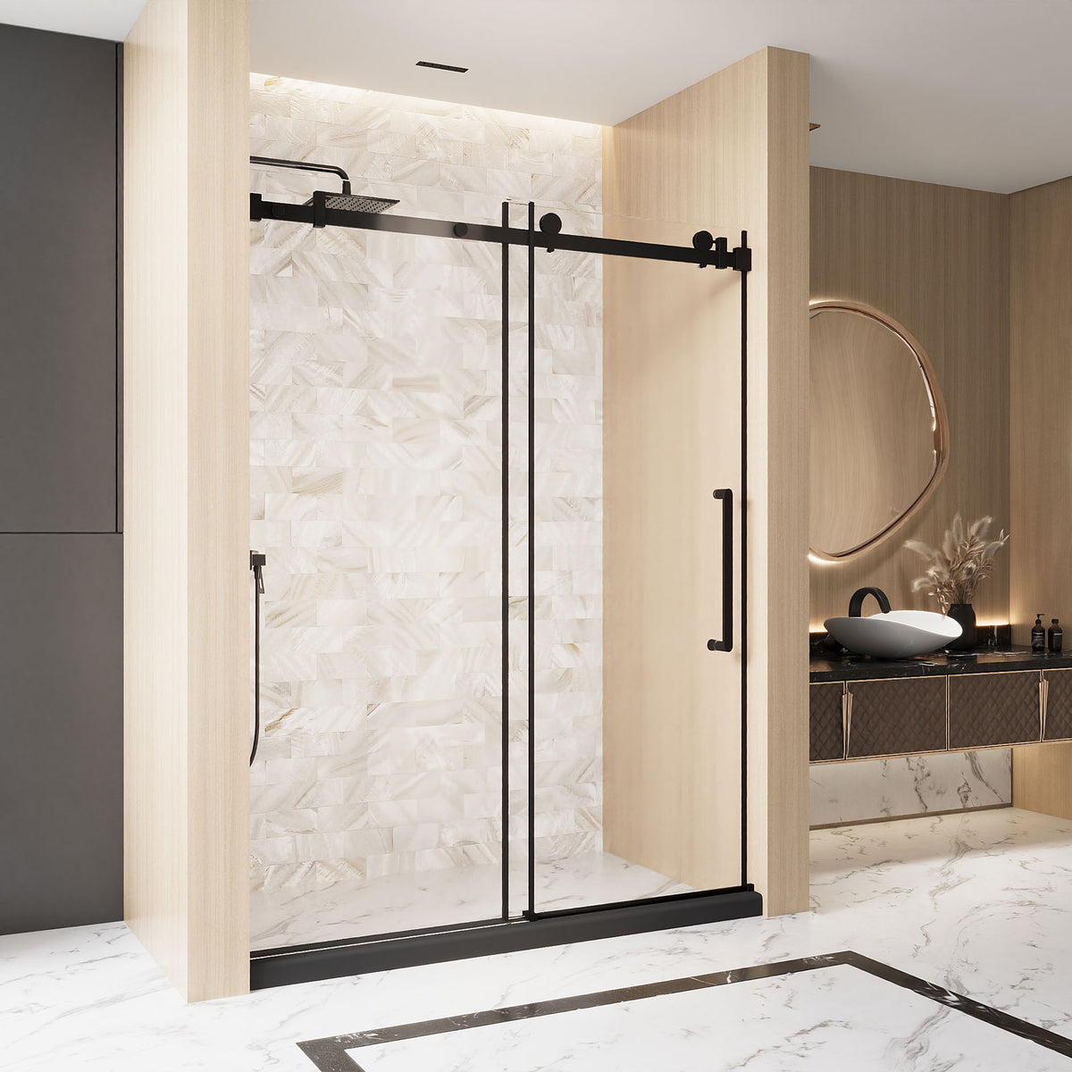 PF-100 Single Sliding Shower Door hardware and frame detail