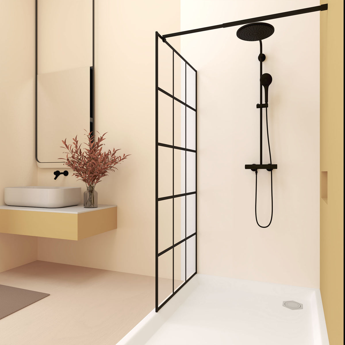 PF-101 DLESSA PF-101 34 x 72 in Framed Shower Panel installed shower setting
