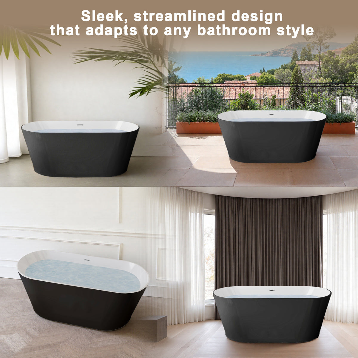 Acrylic bathtub interior and soaking profile
