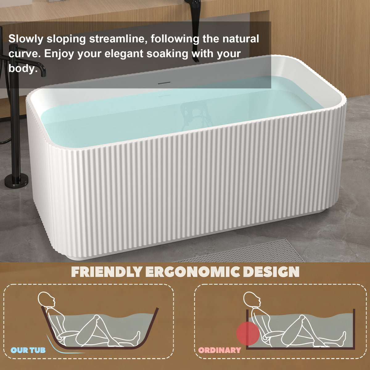 Acrylic soaking bathtub heat-retention detail