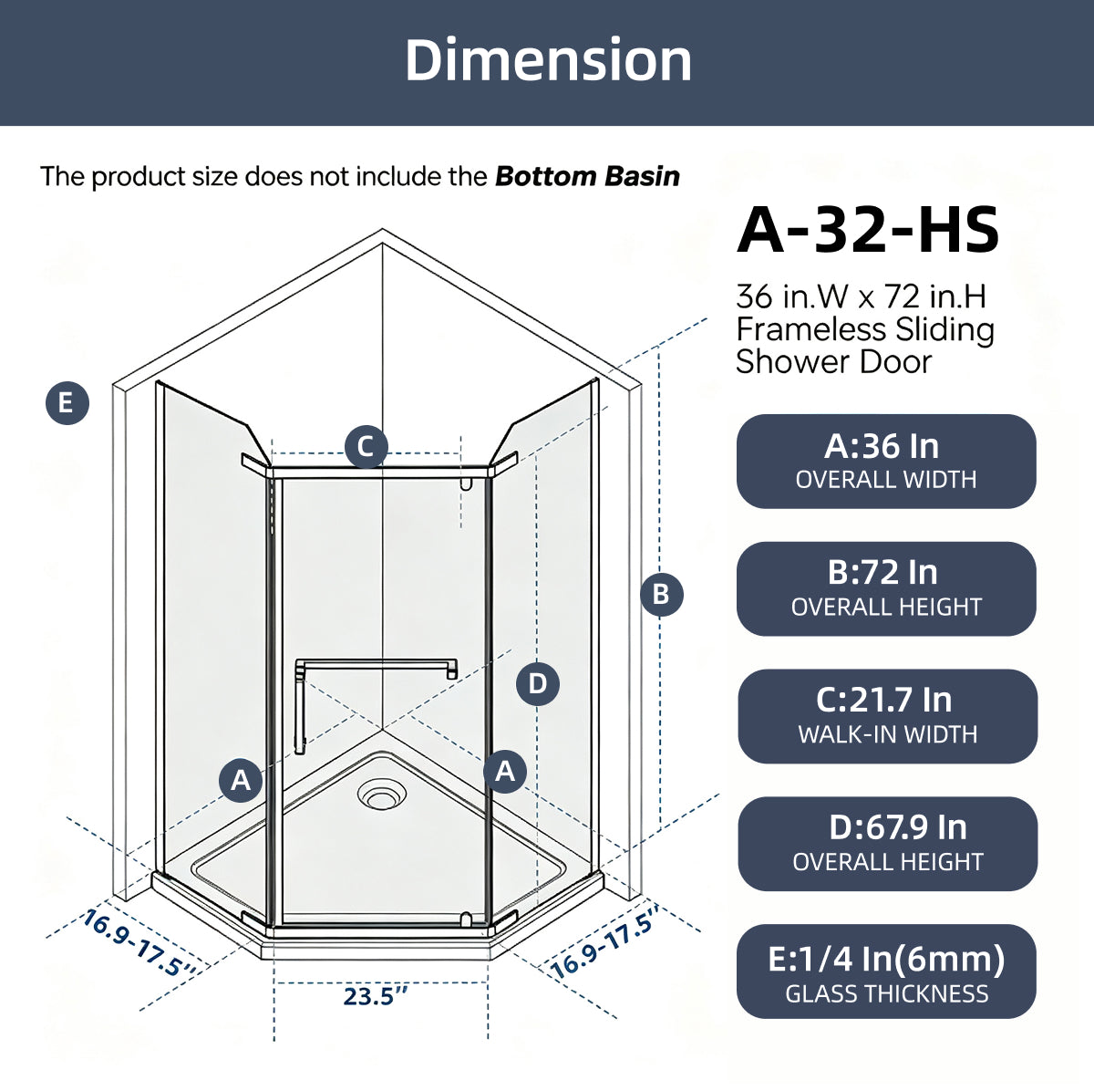 A-32 Neo-Angle Shower Enclosure size and glass check